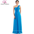 Grace Karin Heißer Verkauf eine Schulter-Blumen-Chiffon- lange blaue Brautjunfer-Kleider CL3402-4 #